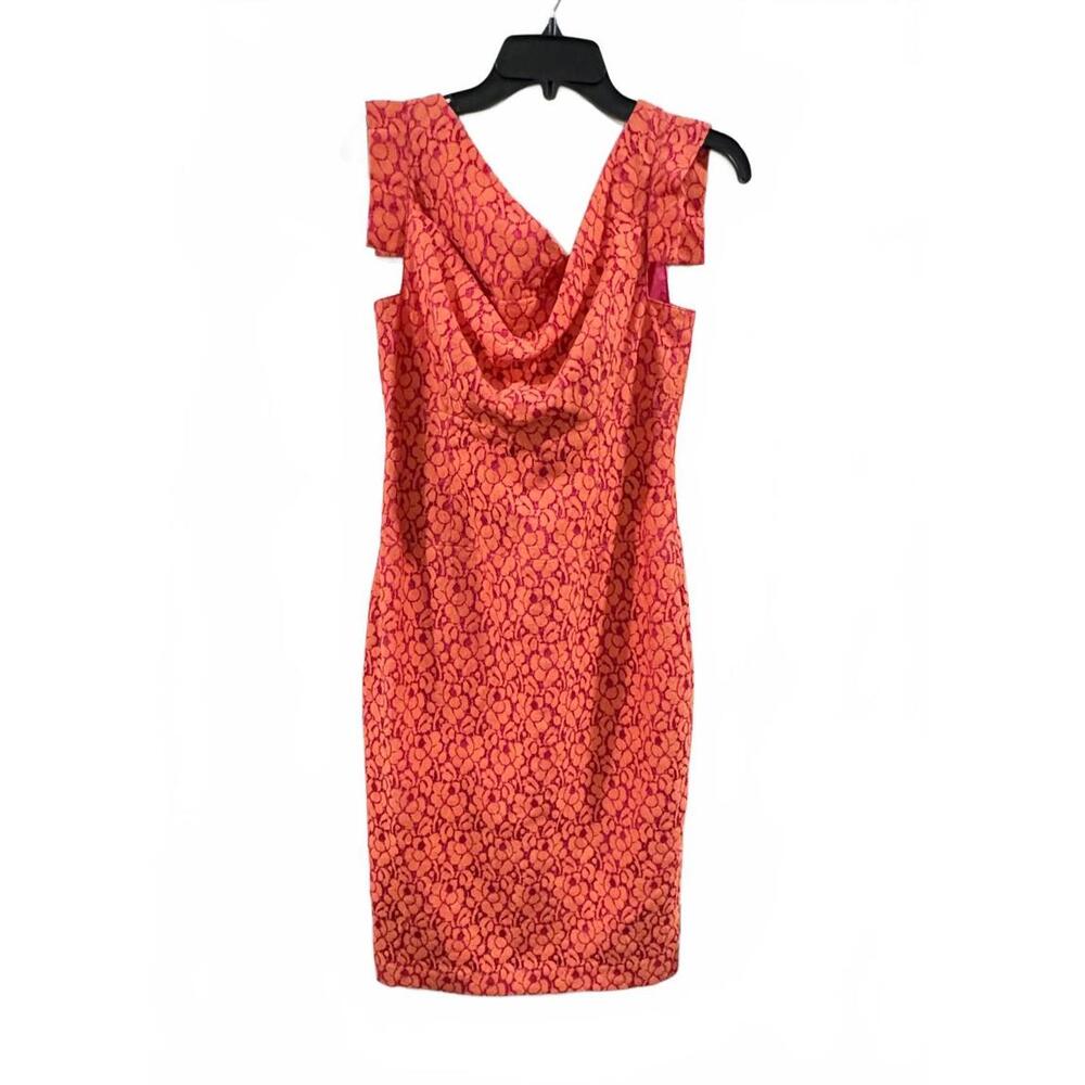 Black Halo Jackie-O Orange Lace Cotton Raschel Knee Length Sheath Dress - Size 6 - Picture 2 of 9